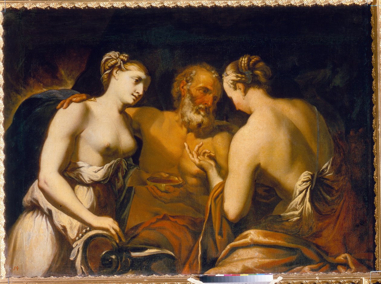 Lót és lányai - Matteo Pacelli (1651-1732) festménye, olaj, vászon, 17. század vége - Lót és lányai, Matteo Pacelli olaj, vászon - Carskoje Selo Állami Szabadtéri Múzeum, Szentpétervár alkotó: Matteo Pacelli