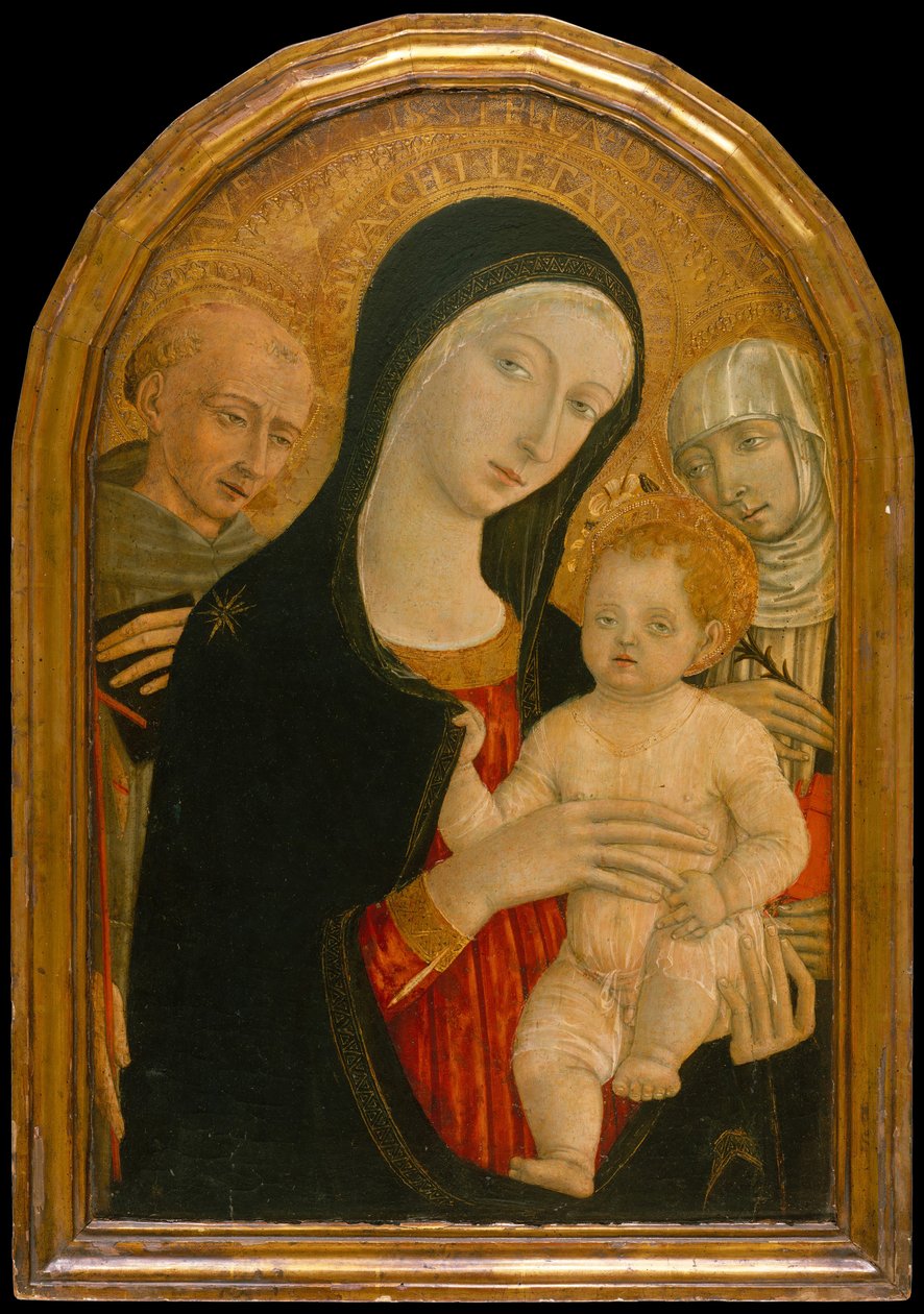 Madonna és gyermek Sienai Szent Ferenccel és Katalinnal, 1476-80 körül. alkotó: Matteo di Giovanni