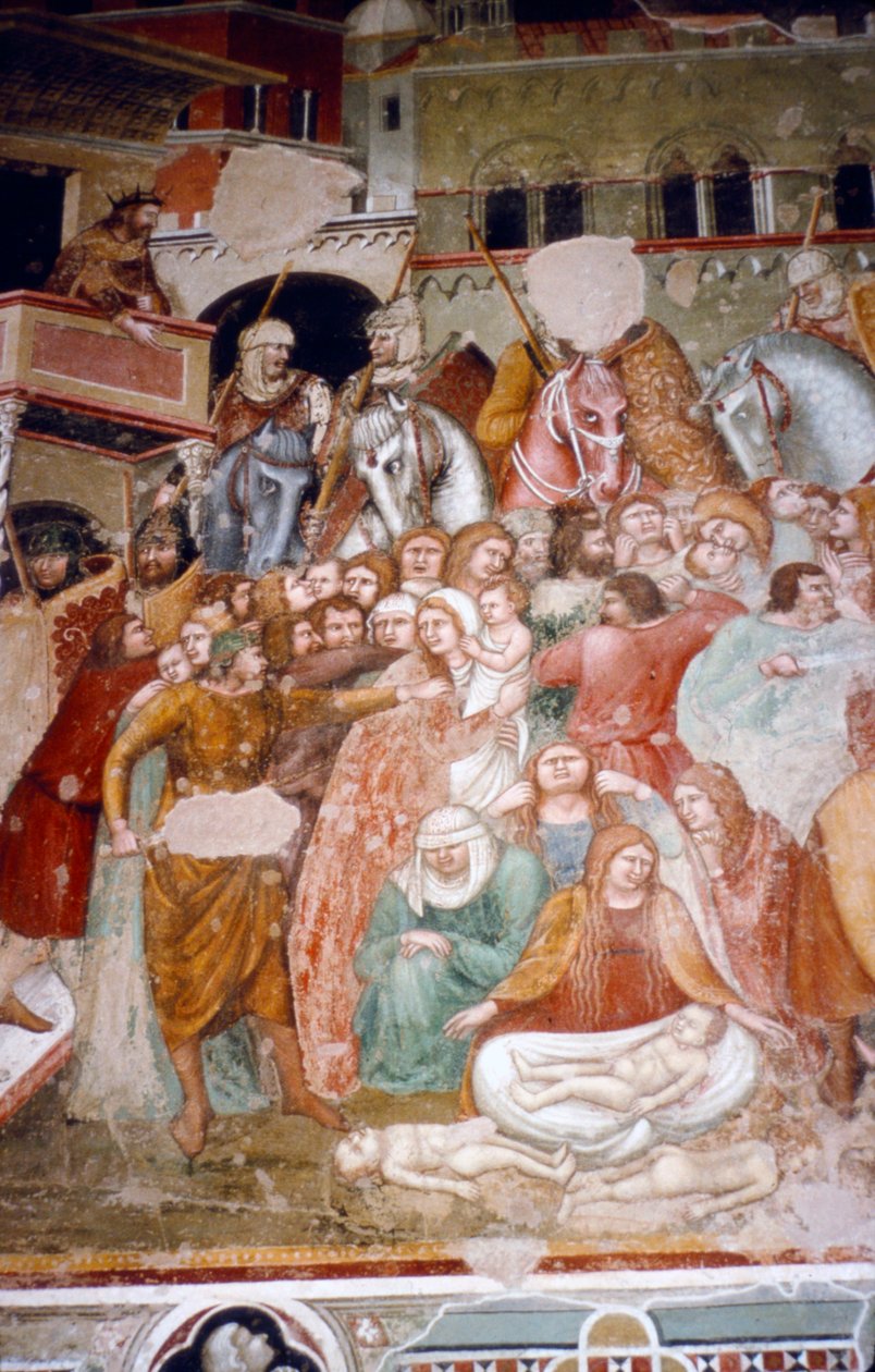 Az ártatlanok mészárlása, freskó a Santi Agostino templomban, Siena, 1482. alkotó: Matteo di Giovanni