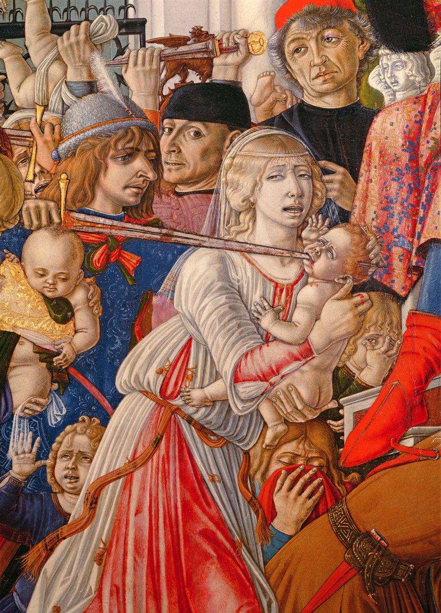 Az ártatlanok mészárlása, egy kisbabát kardjával átszúró katona részlete, 1482 tempera a 106233 panel részletén alkotó: Matteo di Giovanni di Bartolo