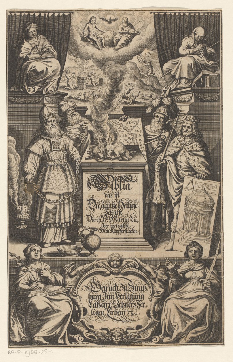 Kínálj furgont négy férfinak Címlap: Luther Márton. Biblia, amely a teljes Szentírás, amelyet D. Martin Luther fordított, s.a. alkotó: Matthäus Merian (I)