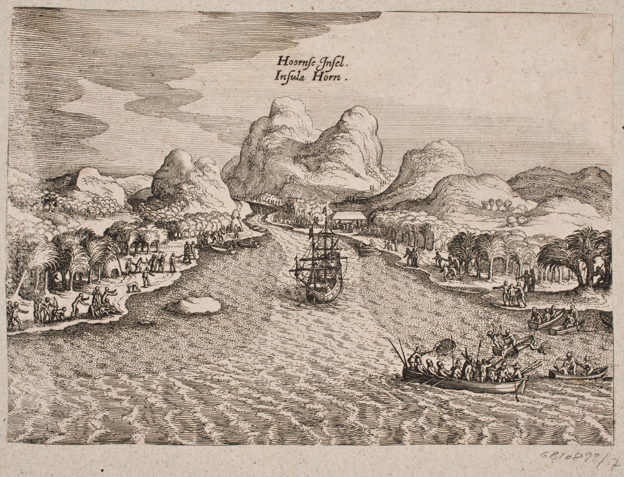 Hornøen (Horn-sziget) leírása alkotó: Matthäus Merian d.Æ.
