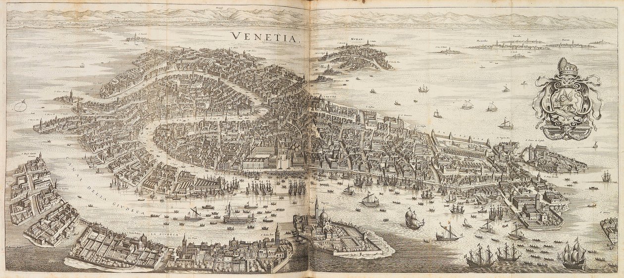 Panoráma Velencére. Johann Ludwig Gottfried Newe Archontologia cosmica című művéből, 1646. alkotó: Matthaus the Elder Merian