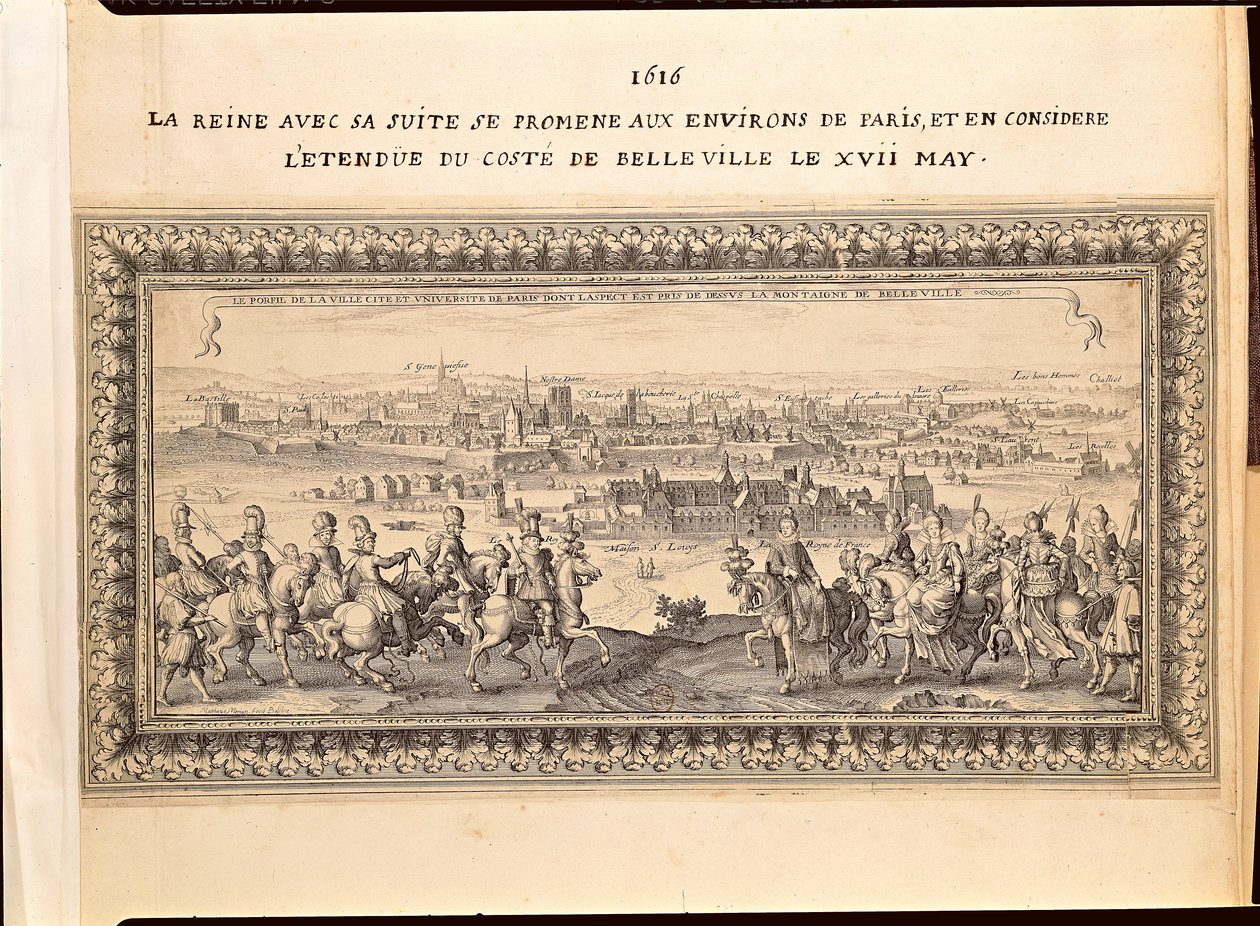 A királynő kíséretével Párizs külvárosában, 1616. május 17 alkotó: Matthaus the Elder Merian