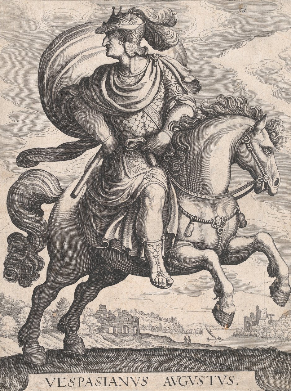 Vespasianus császár lóháton, Az első tizenkét római császár sorozatból, 1. tábla..., 1610-50. alkotó: Matthaus Merian