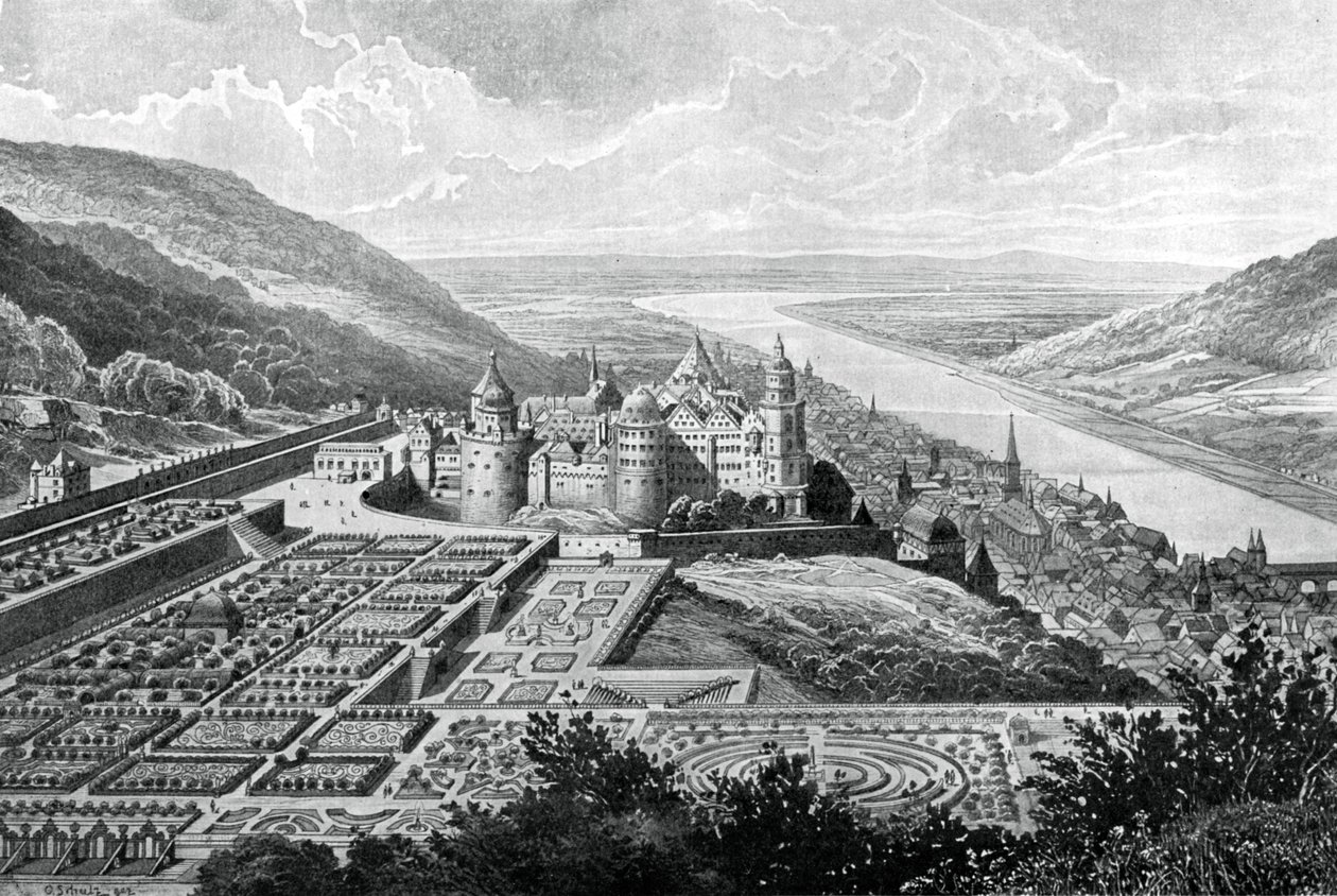 Heidelberg kastély, Németország, 1620 1903. alkotó: Matthaus Merian