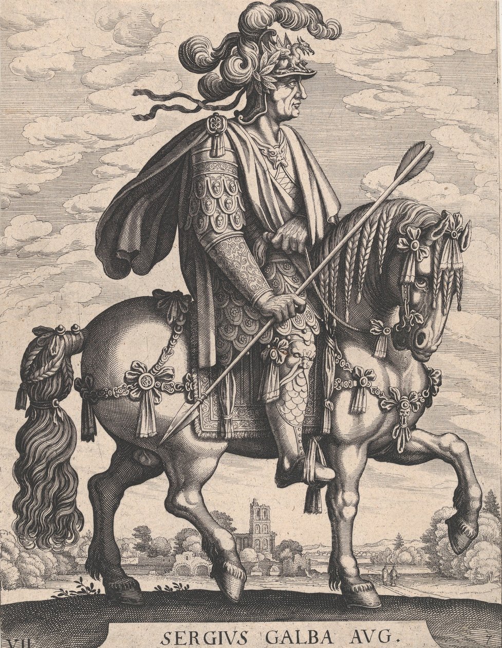 7. tábla: Galba császár lóháton, „Az első tizenkét római császár”-ból Tempes után..., 1610-50. alkotó: Matthaus Merian
