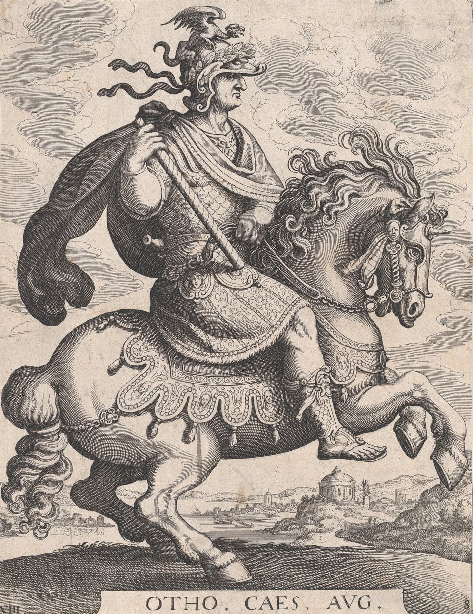 8. tábla: Otho császár lóháton, „Az első tizenkét római császár”-ból, Tempes után..., 1610-50. alkotó: Matthaus Merian