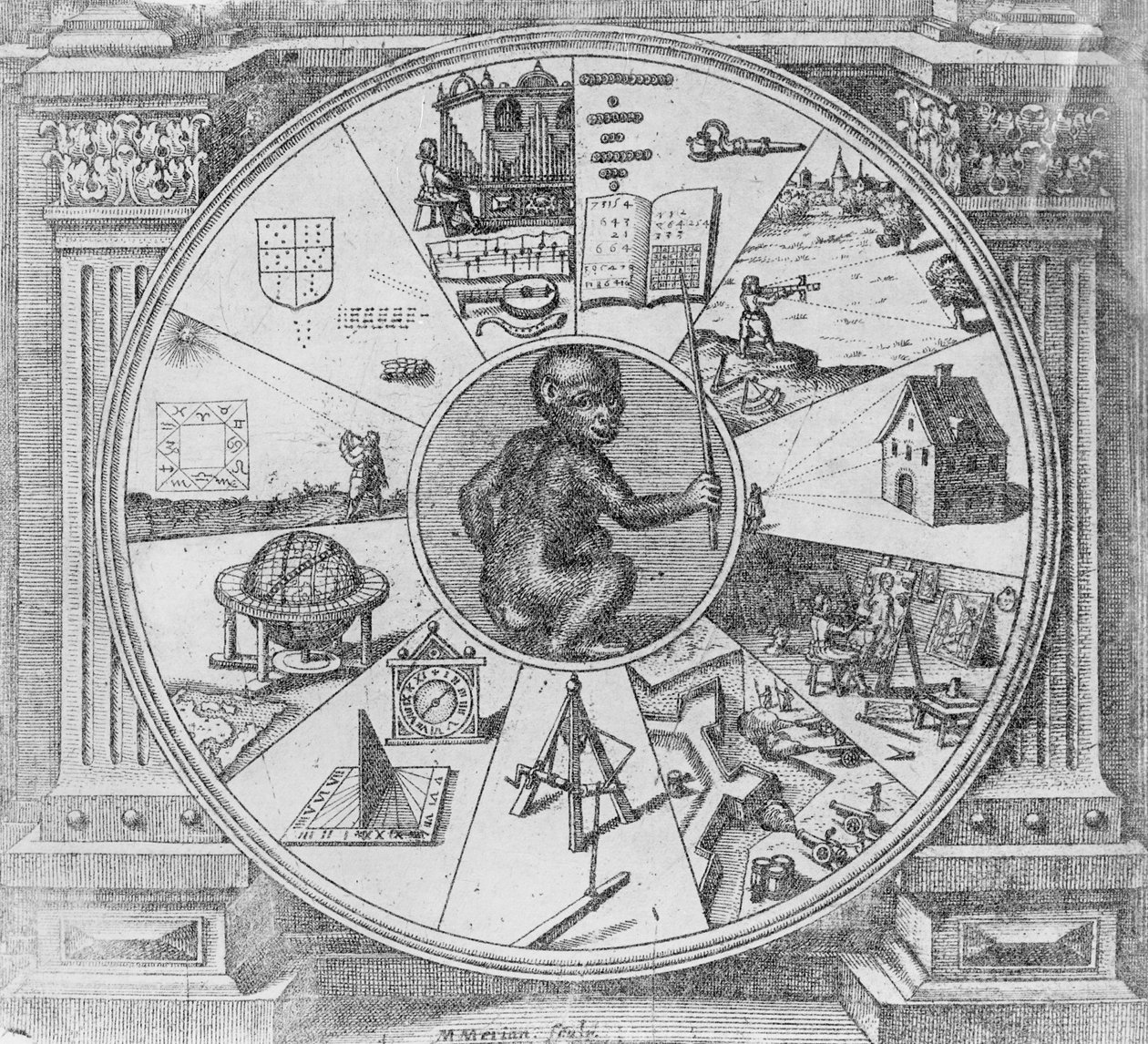 Robert Fludd Utriusque Cosmi Historia, Tractatus Secundus de Naturae Simia Sue Tecnica Macrocosmi című művének címlapképe, Frankfurt, 1624. alkotó: Matthaus the Elder Merian