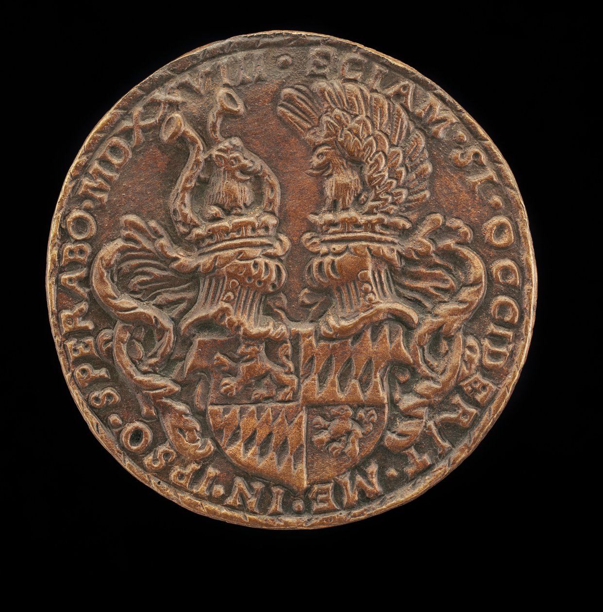 Pajzs kaszkkal és címerekkel [hátra], 1528. alkotó: Matthes Gebel