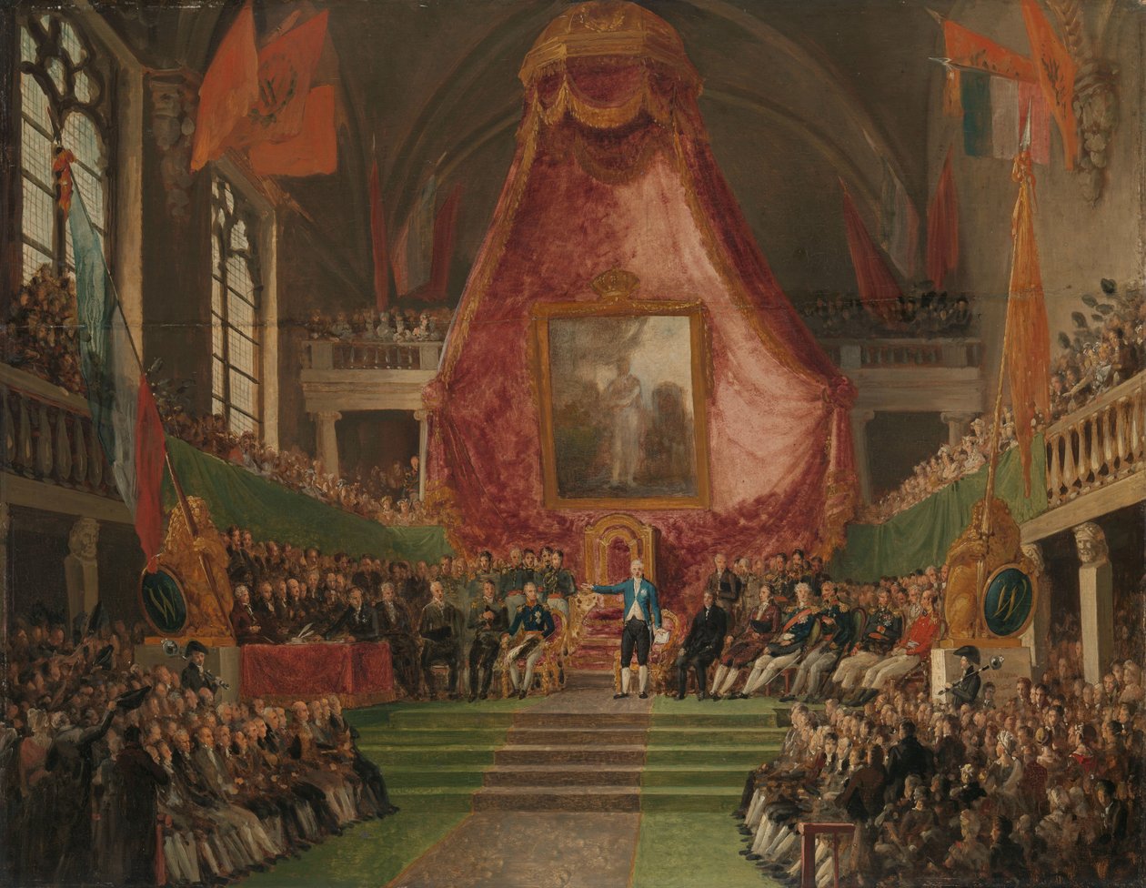 A Genti Egyetem ünnepélyes felavatása Orange hercege által a városháza tróntermében 1817. október 9-én alkotó: Mattheus Ignatius van Bree