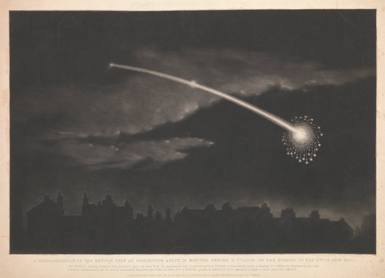 A Paddingtonban 1850. február 11-én este 11 óra előtt 12 perccel látott meteor ábrázolása. alkotó: Matthew Cotes Wyatt