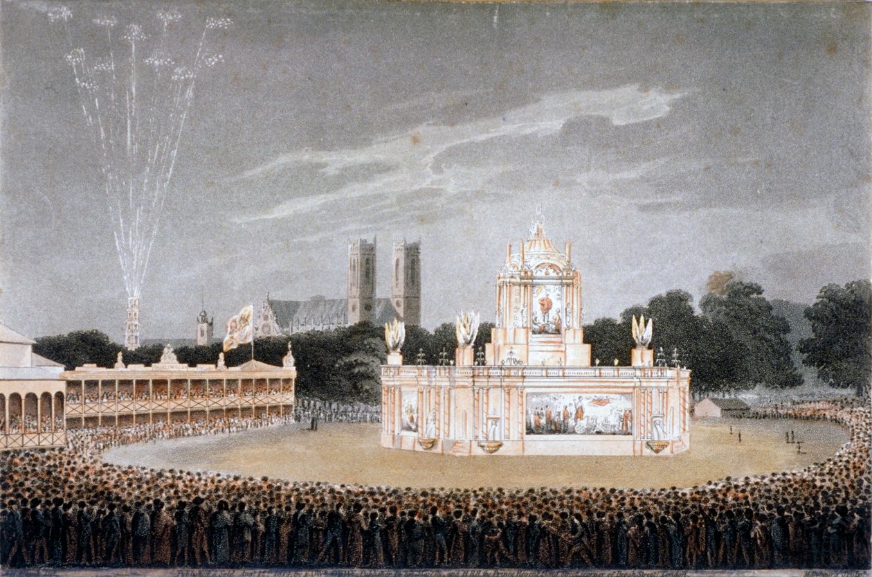 Tűzijáték a Green Parkban, Westminster, London, 1814 alkotó: Matthew Dubourg