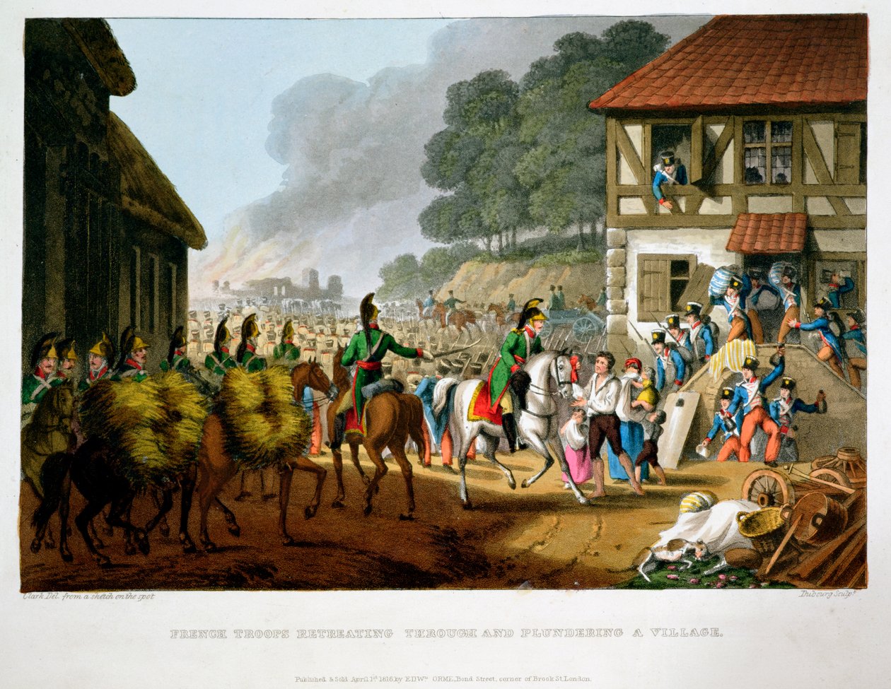 "Francia csapatok visszavonulva és kifosztva egy falut", 1816 alkotó: Matthew Dubourg