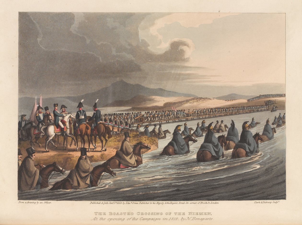 A Niemen átkelés a hadjárat kezdetén 1812-ben (nyomtatás) alkotó: Matthew Dubourg