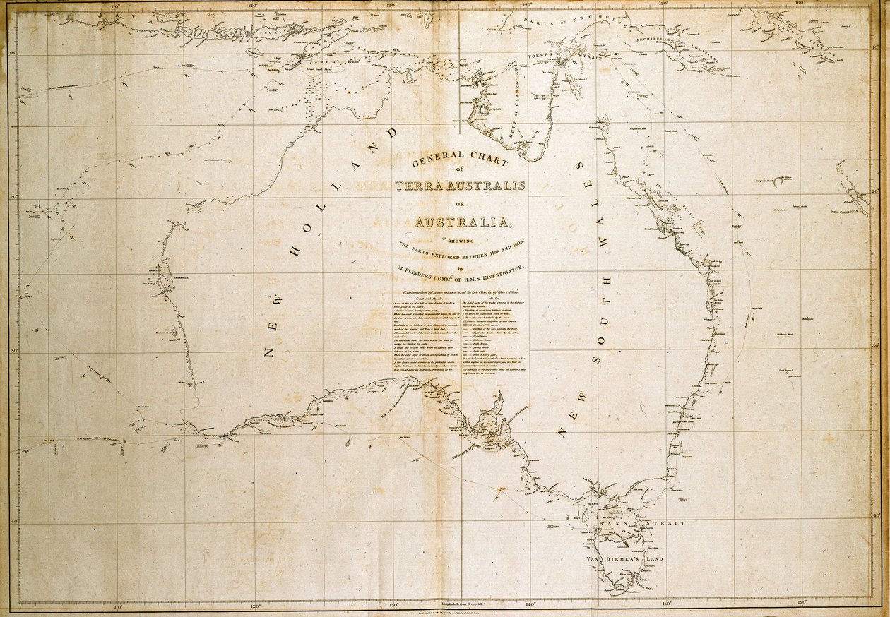 Terra Australis (Ausztrália) térképe (nyomtatás) alkotó: Matthew Flinders