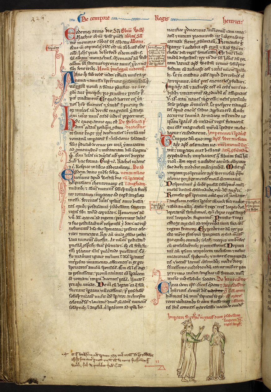 II. Frigyes és Angliai Izabella házassága, Royal 14 C VII, f.123v alkotó: Matthew Paris