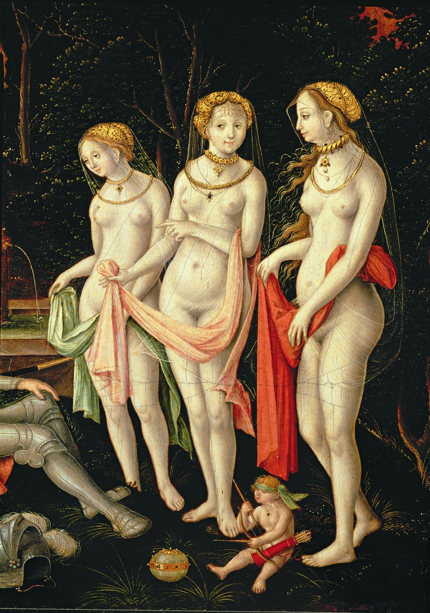 Trója pusztulása és Párizs ítélete, Artemiszt, Hérát és Aphroditét ábrázoló részlet, 1540 alkotó: Matthias Gerung or Gerou