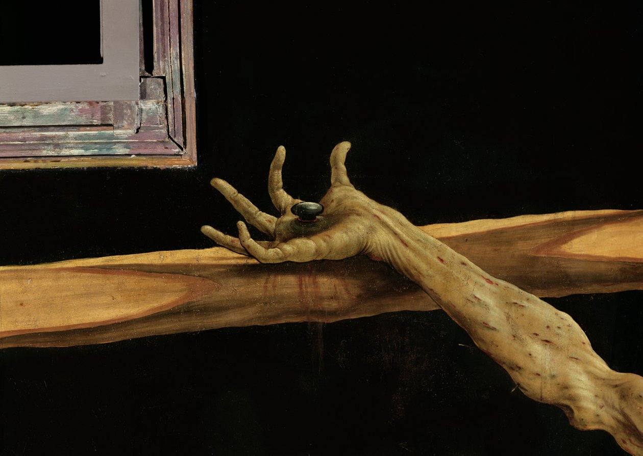 Keresztre feszítés az Isenheim-oltárról, Krisztus jobb keze részlete, 1512-16 körül olaj, tábla alkotó: Matthias Grünewald