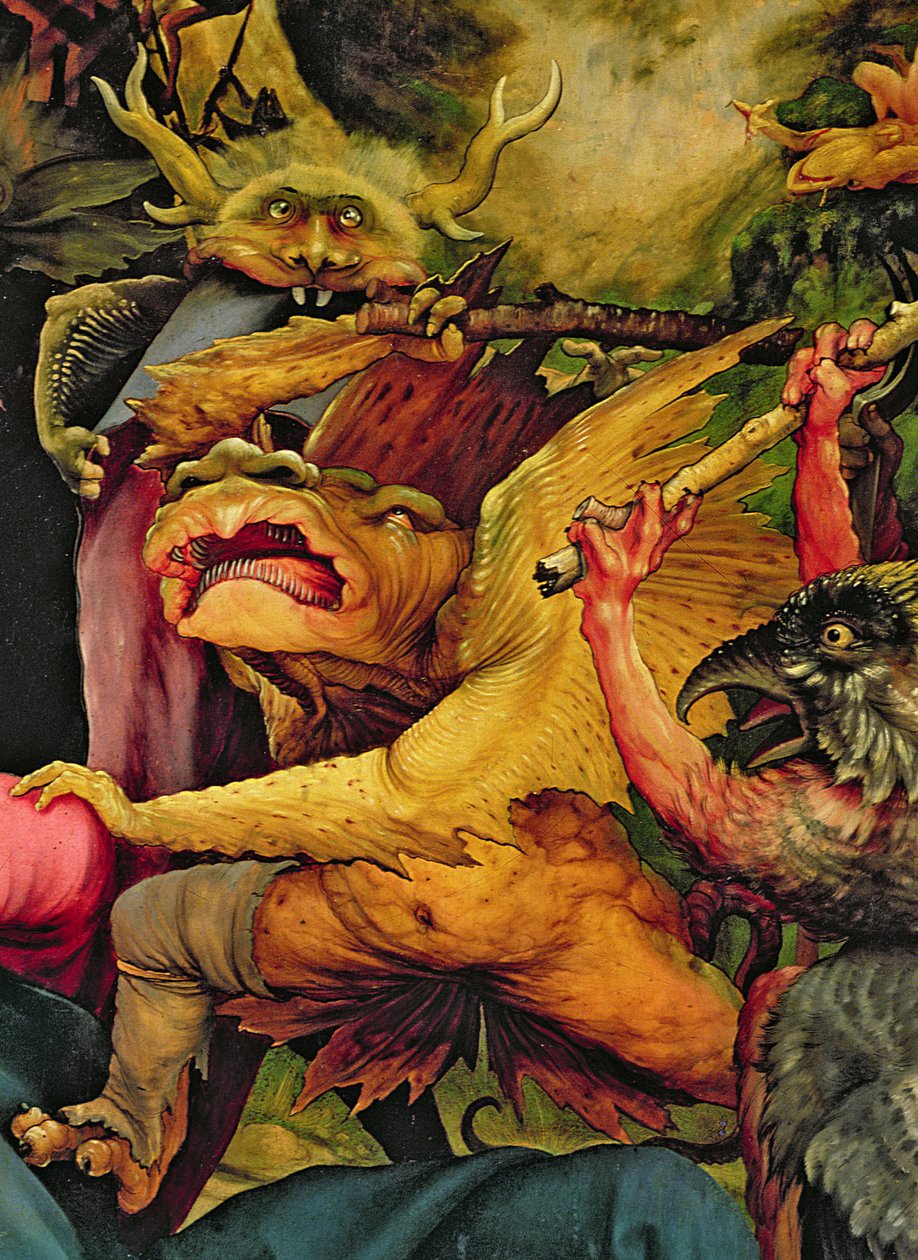 Botokkal felfegyverzett démonok, részlet az Isenheim-oltár hátoldaláról (lásd még: 17680) alkotó: Matthias Grünewald