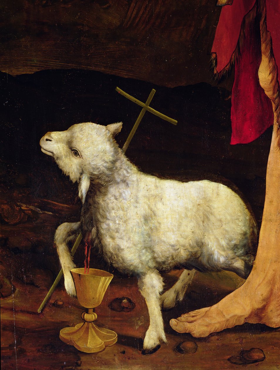 A keresztre feszítés részlete az isenheimi oltárképről, részlet egy bárányról, 1512-16 körül, olaj, tábla, panel alkotó: Matthias Grünewald