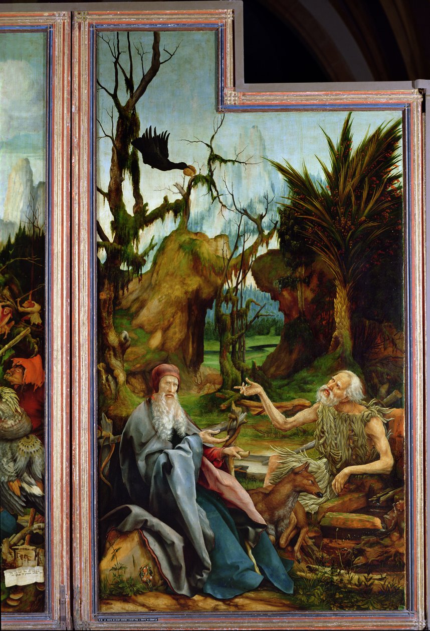 Szent Antal és Szent Pál, részlet az Isenheim-oltárból, 1512-1616 alkotó: Matthias Grünewald