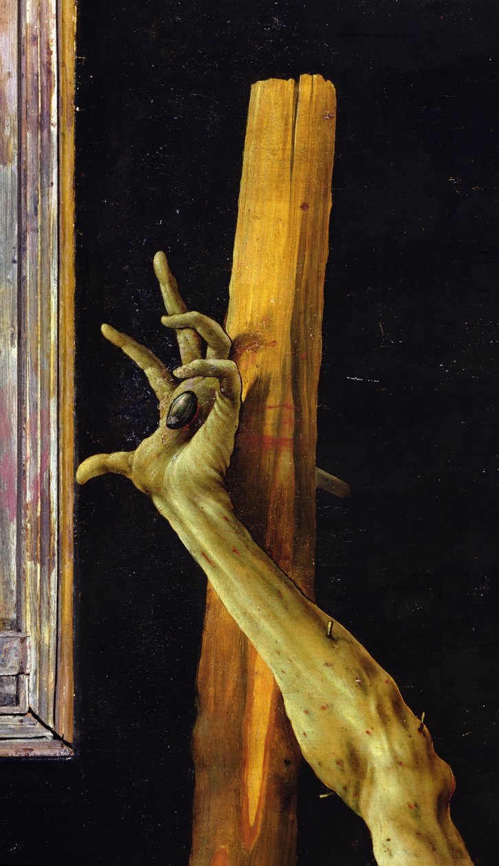 Az Isenheim-oltár, Krisztus bal kezének zárt részlete, 1512-16, olaj, tábla alkotó: Matthias Grünewald