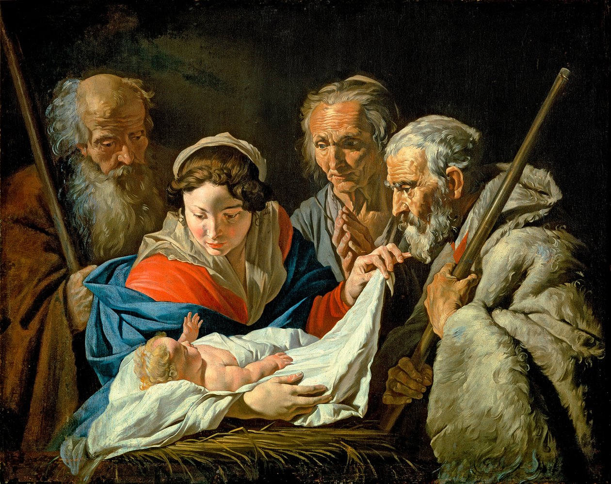 A kisded Jézus imádása alkotó: Matthias Stomer