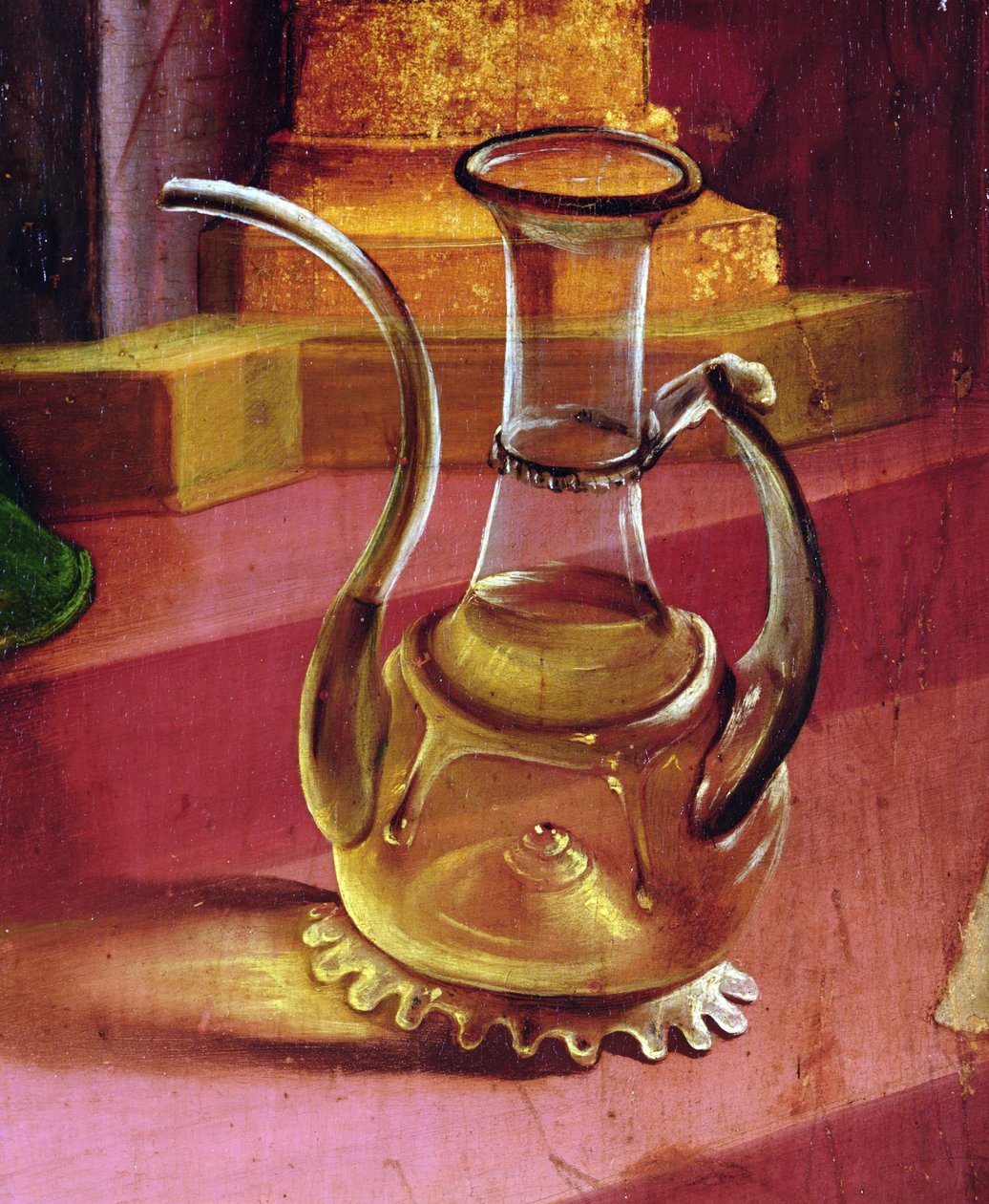 Üvegkancsó, részlet az Angyalok koncertjéből az Isenheim-oltárról, 1512-1616 alkotó: Matthias Grünewald