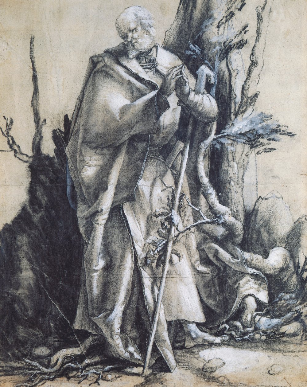 Szent János az erdőben, 1515 körül, Matthias Grunewald (1470-1528), fekete kréta papíron, 37x29 cm. Németország alkotó: Matthias (c.1480 1528) Grunewald