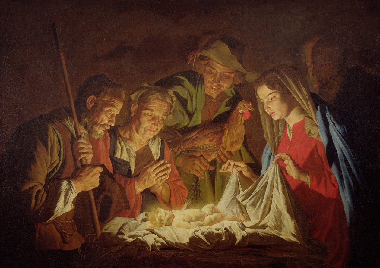 A Pásztorok imádása (olaj, vászon) alkotó: Matthias (c.1600 p.1650) Stomer