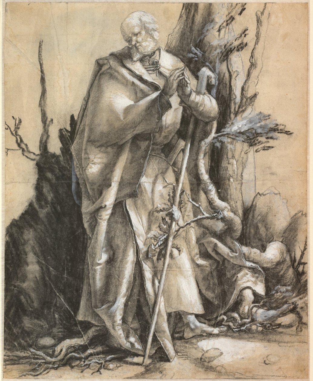 Szakállas szent sétapálcával, c. 1516 alkotó: Matthias Grünewald