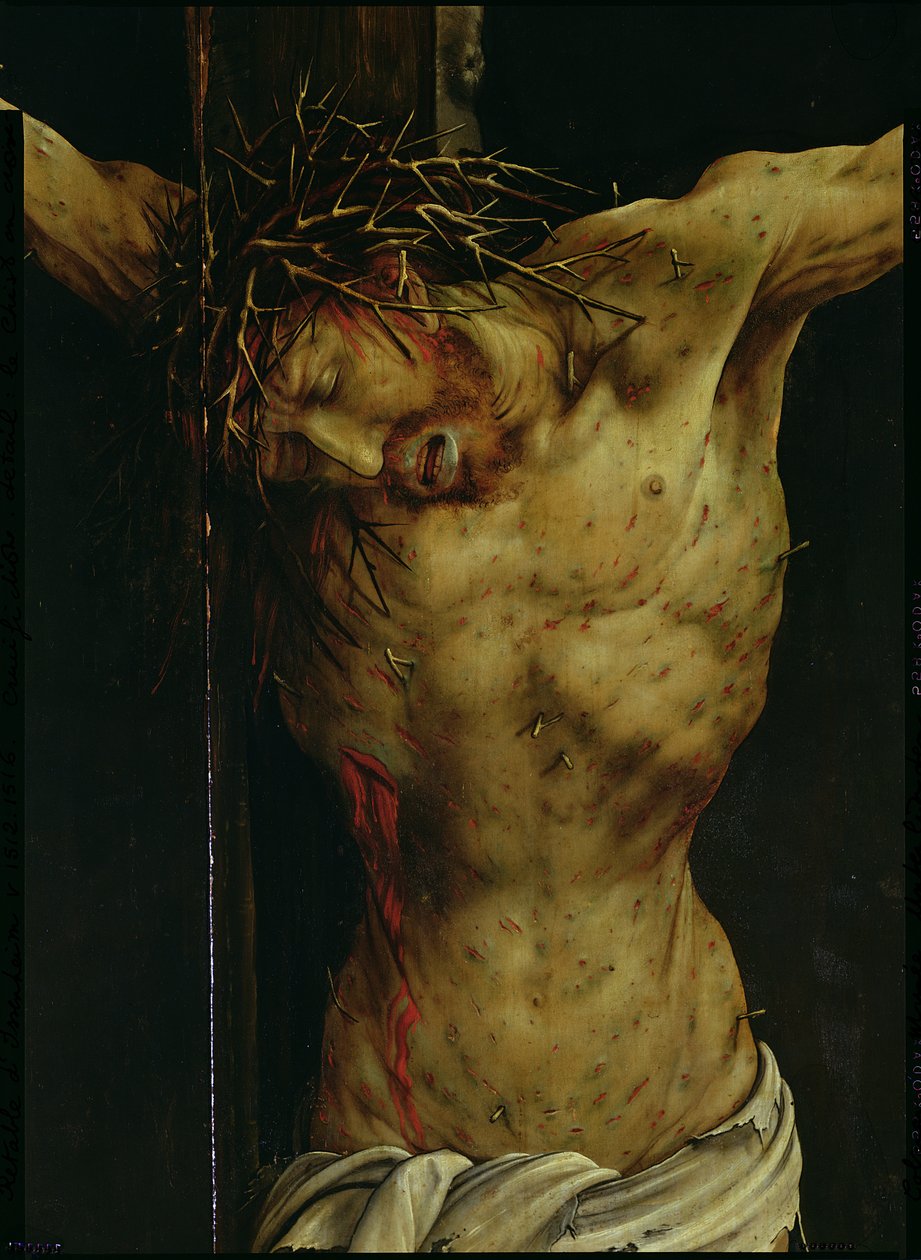 A keresztre feszítés az Isenheim-oltárról, Krisztus torzójának részlete, 1512-16 körül olaj, tábla részlet alkotó: Matthias Grünewald