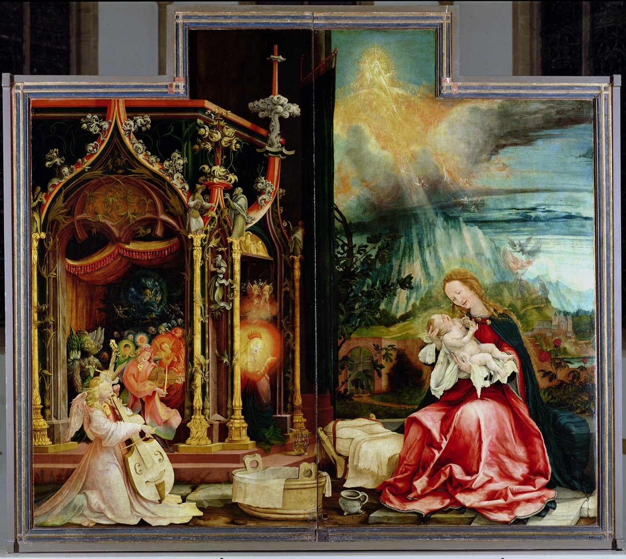 Az Isenheim-oltárkép. Központi panel: Angyalok és betlehemes hangverseny, 1506-1515 alkotó: Matthias Grünewald