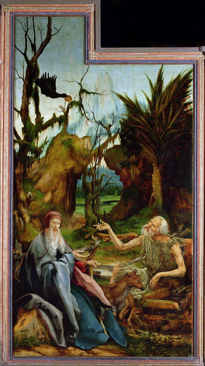 Az Isenheim-oltárkép. Bal szárny: Szent Antal és Anchorita Szent Pál találkozása a Des-ben alkotó: Matthias Grünewald