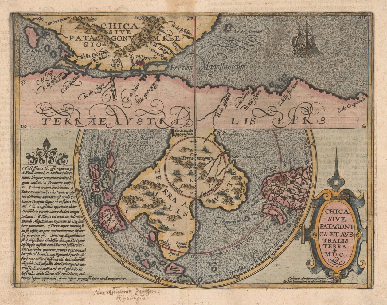 Chica sive Patagonica et Australis Terra Földrajzi kézikönyvből, 1600 alkotó: Matthias Quad
