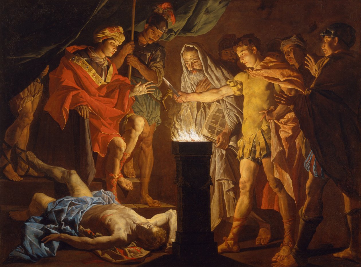Mucius Scaevola Lars Porsenna jelenlétében, 1640-es évek alkotó: Matthias Stomer