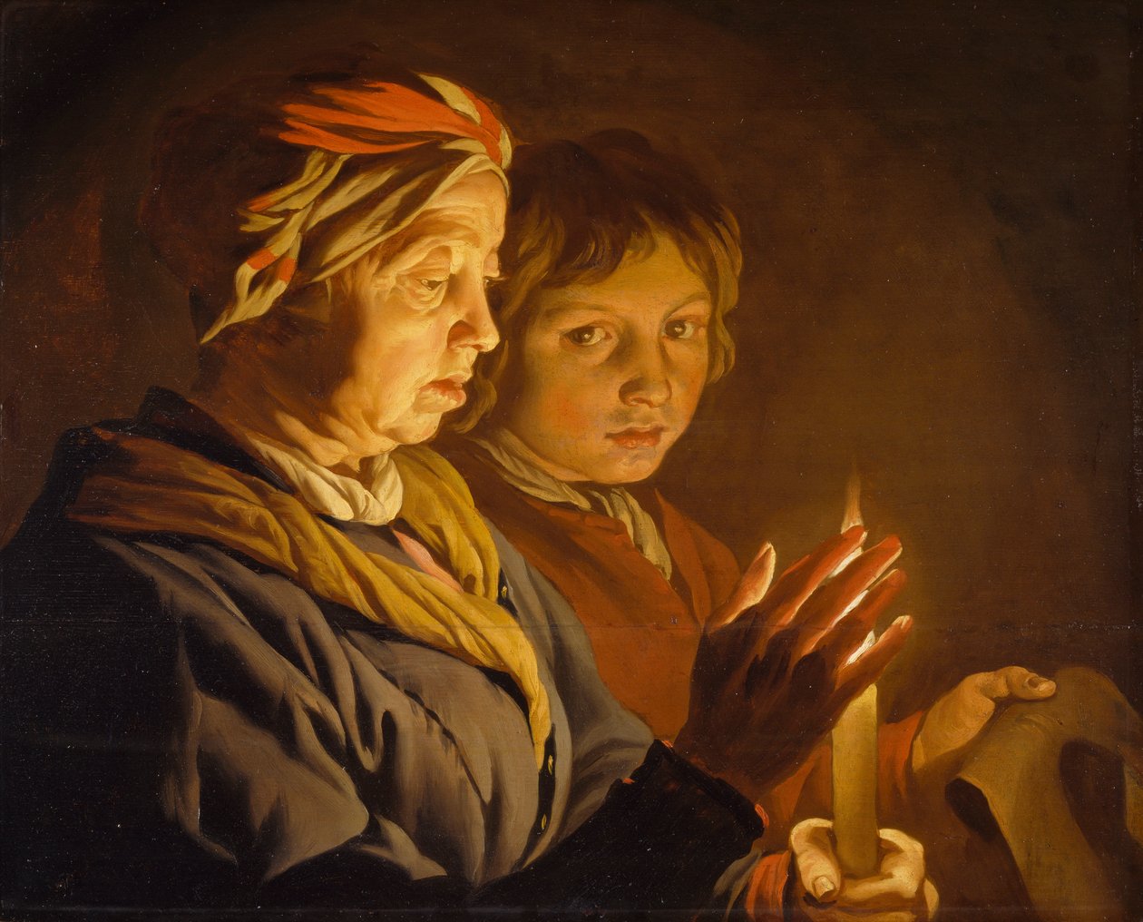 Öregasszony és egy fiú gyertyafénynél, 1630-1650 alkotó: Matthias Stomer