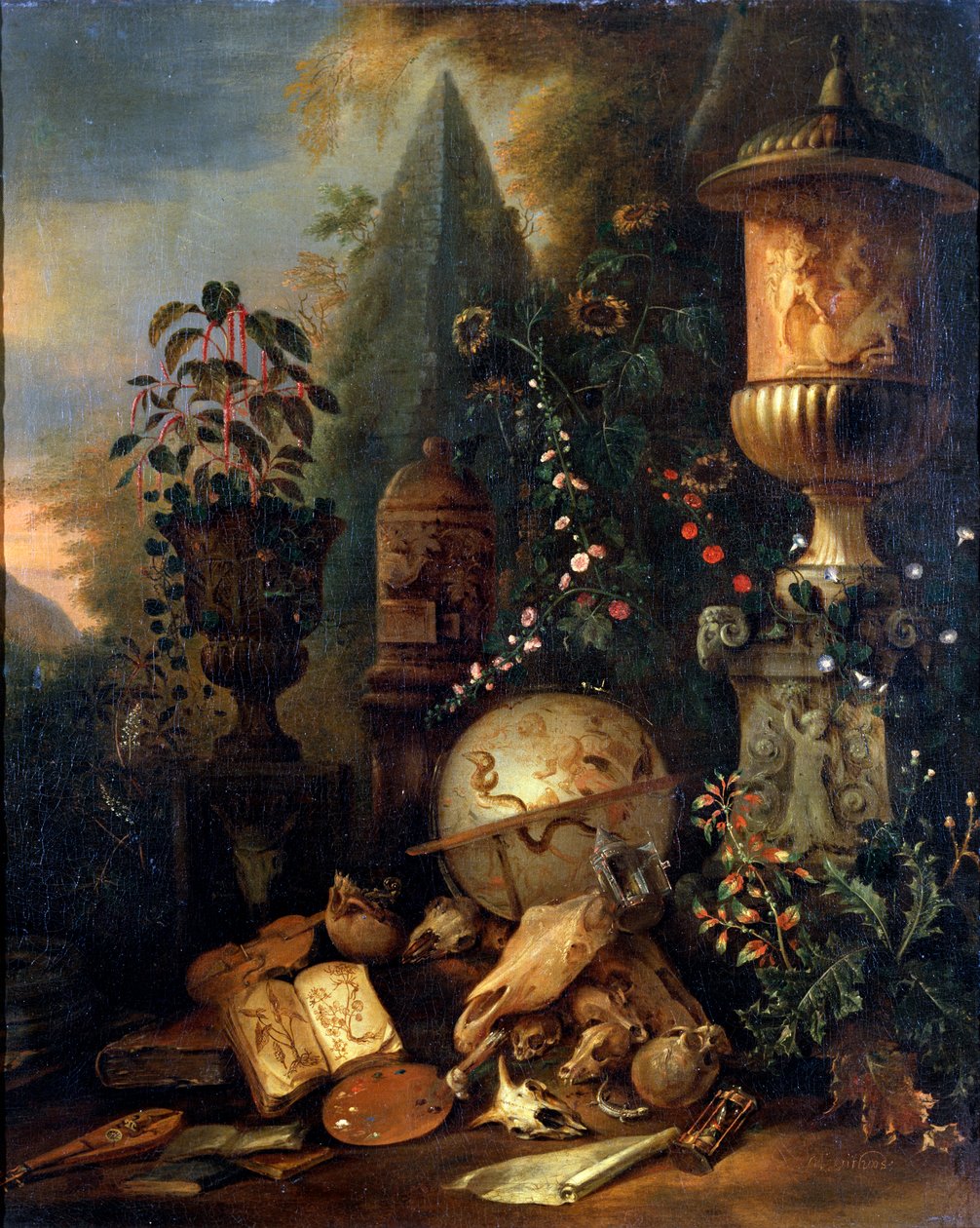 Vanitas. Csendélet vázával, 17. vagy 18. század eleje alkotó: Matthias Withoos