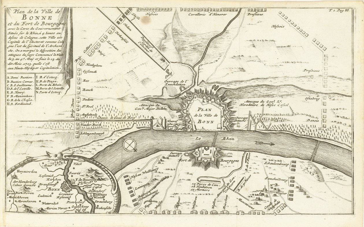 Beleg van Bonn, 1703 Bonne városának és Burgundia erődjének térképe (...) (cím a tárgyon) alkotó: Matthijs Pool (possibly)