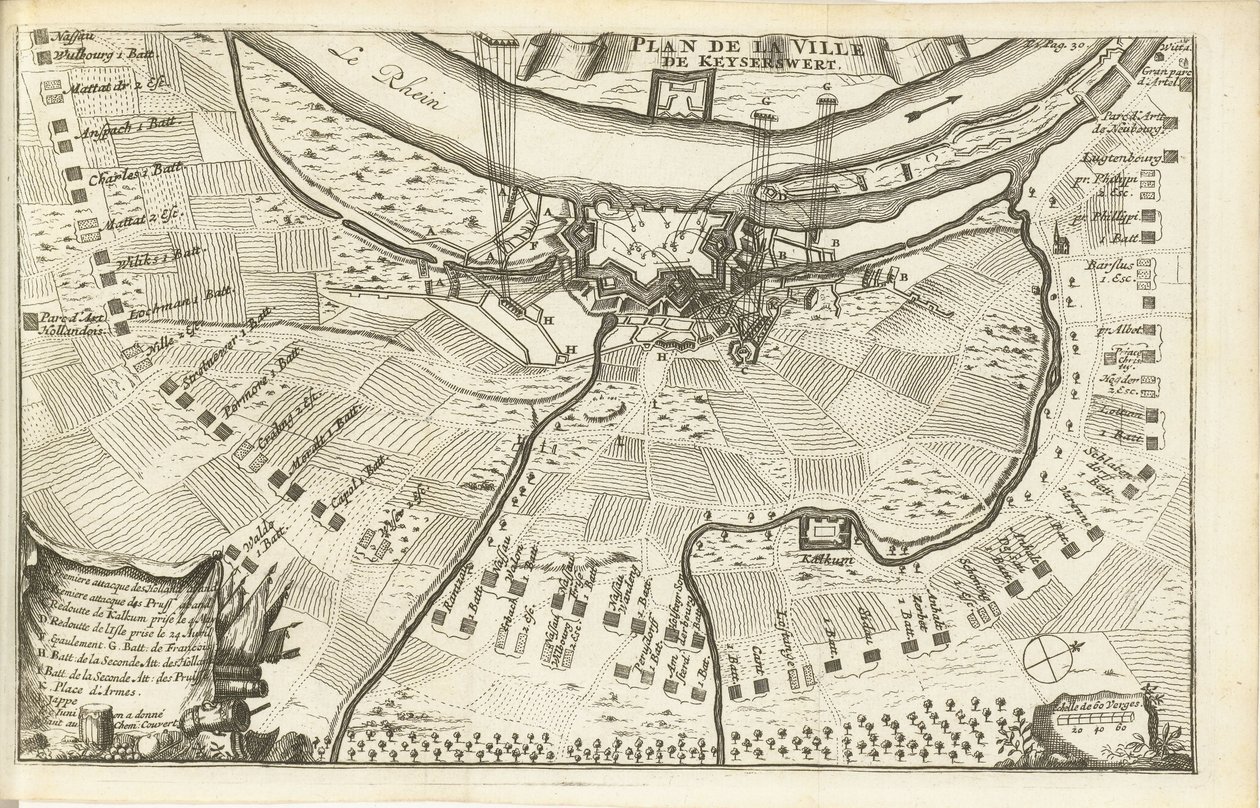 Keizersweerd ostroma, 1702 Plan de la Ville de Keyserswert (cím az objektumon) alkotó: Matthijs Pool (possibly)