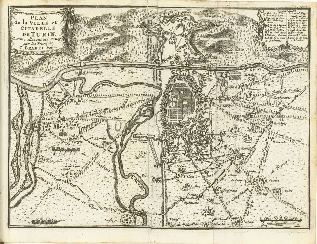 Beleg van Turijn, 1706 Torino város és fellegvár terve, mivel a franciák ostrom alá vették (cím a tárgyon) alkotó: Matthijs Pool (possibly)