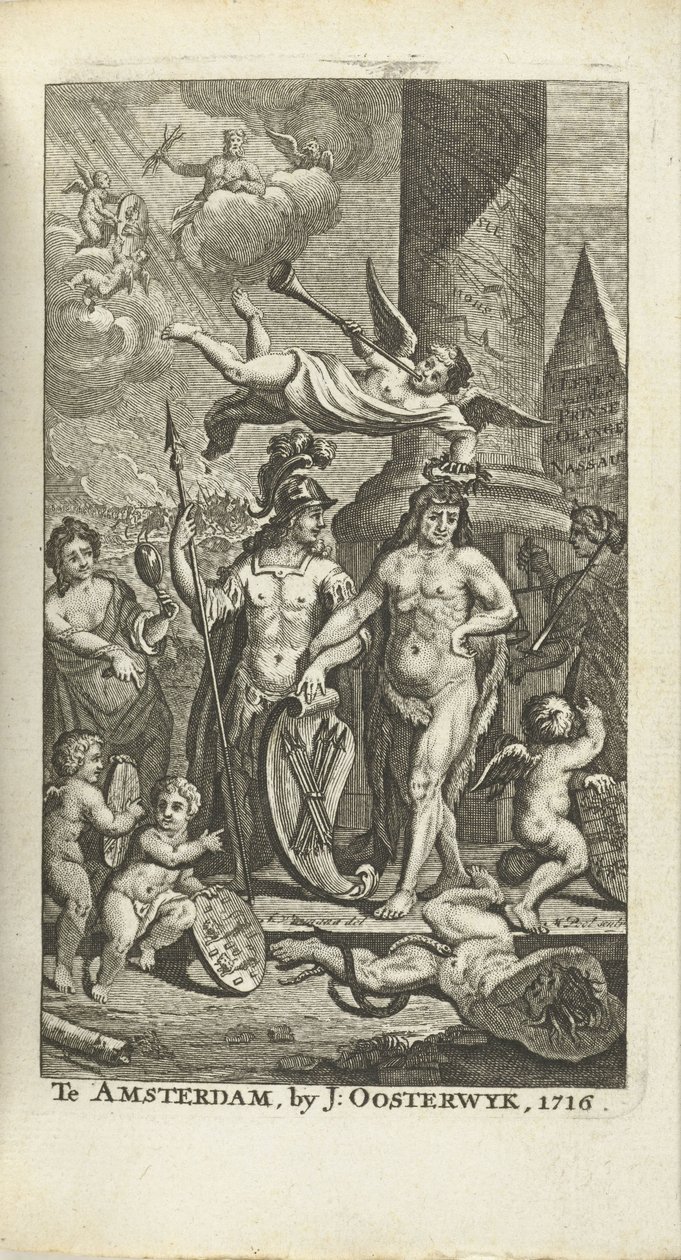 Vésett címlap: J. Lamigue: Zyne Hoogheit Johan Willem Friso élete, 1716 alkotó: Matthijs Pool