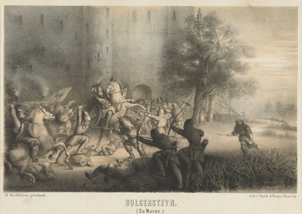 Bulgersteynt a normannok ostromolták, 810 körül Bulgersteyn (A norvégok) (cím a tárgyon) alkotó: Matthijs Willem Gerardus Michielsen