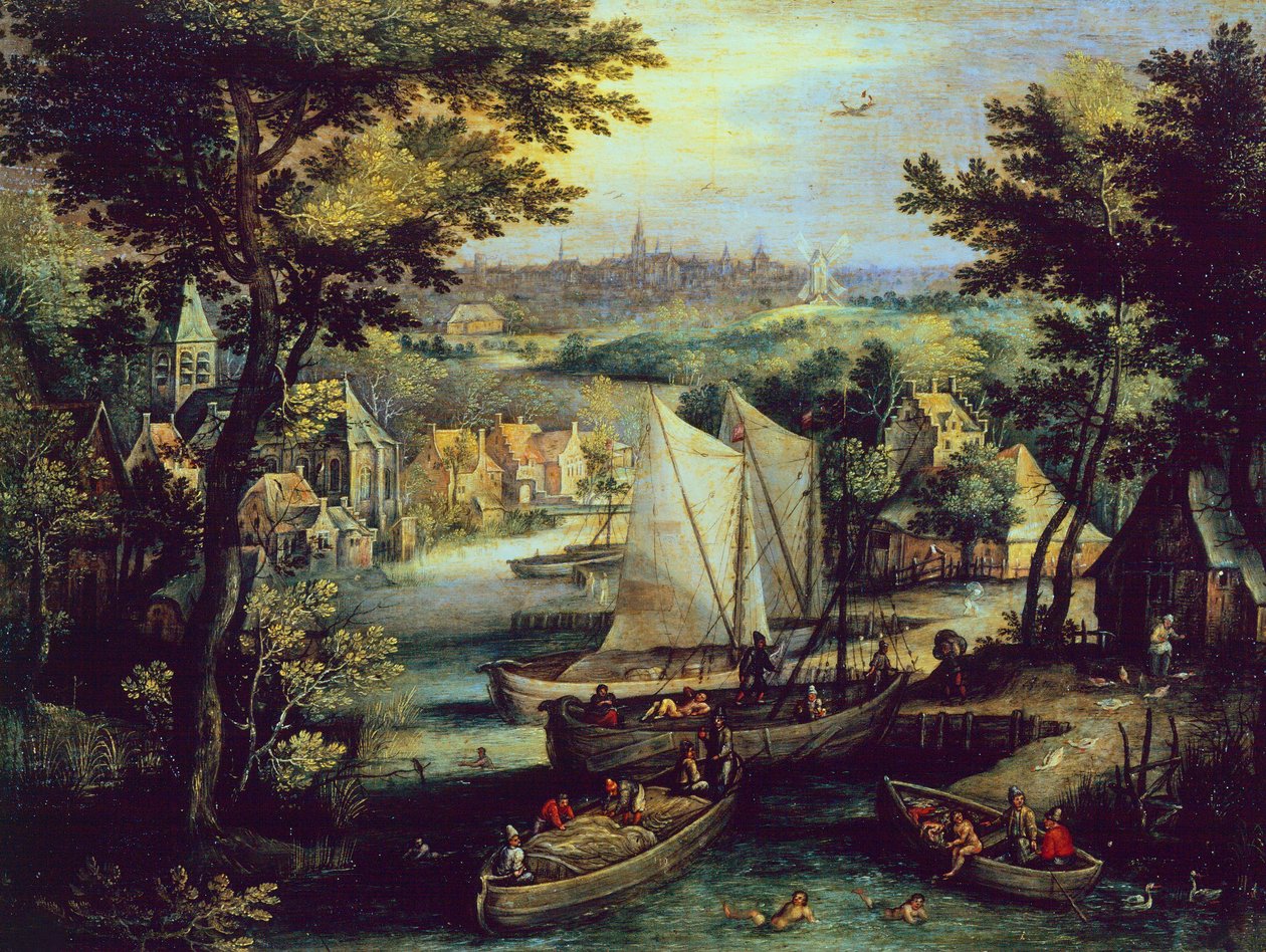 Folyói táj, Mathys Bril Younger (1550-1583), olaj, réz alkotó: Matthijs the younger Bril