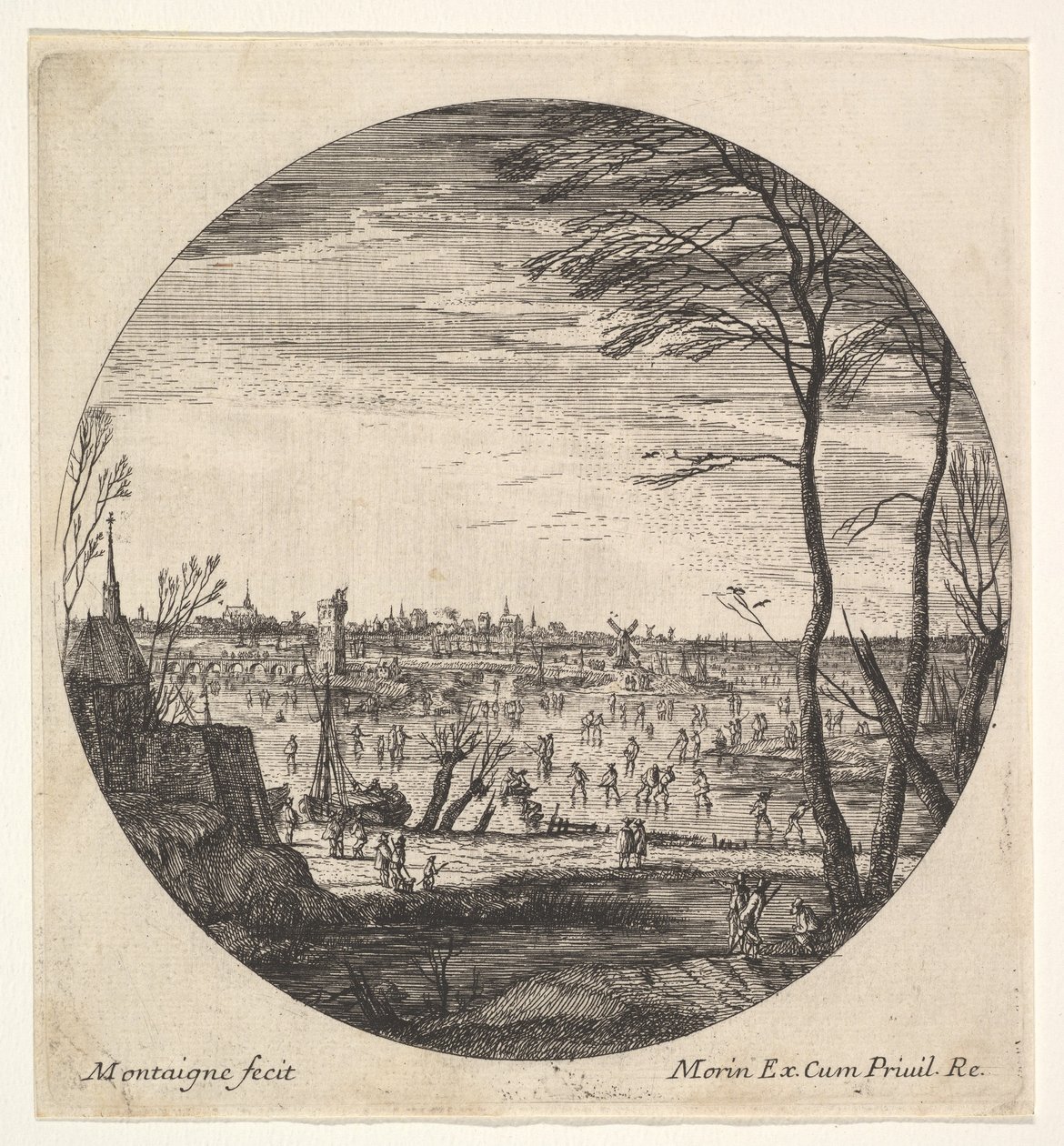Téli táj műkorcsolyázó fagyott vízfelületen egy roundel compos..., kb. 1625-60. alkotó: Matthijs van Plattenberg