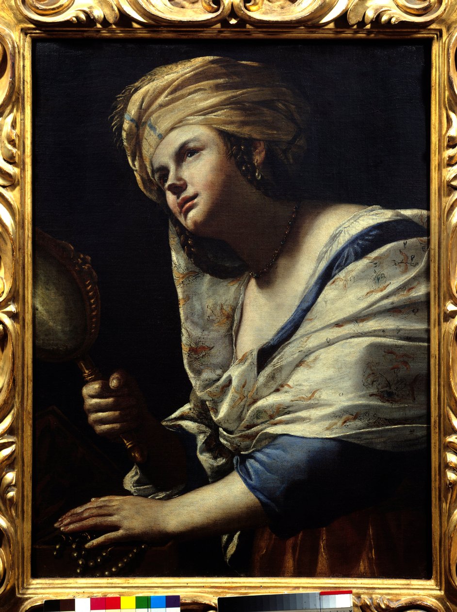 Vanit nő turbánnal és tükörrel – Mattia Preti festménye (1613-1699) 17. századi Firenze, Uffizi galéria alkotó: Mattia Preti
