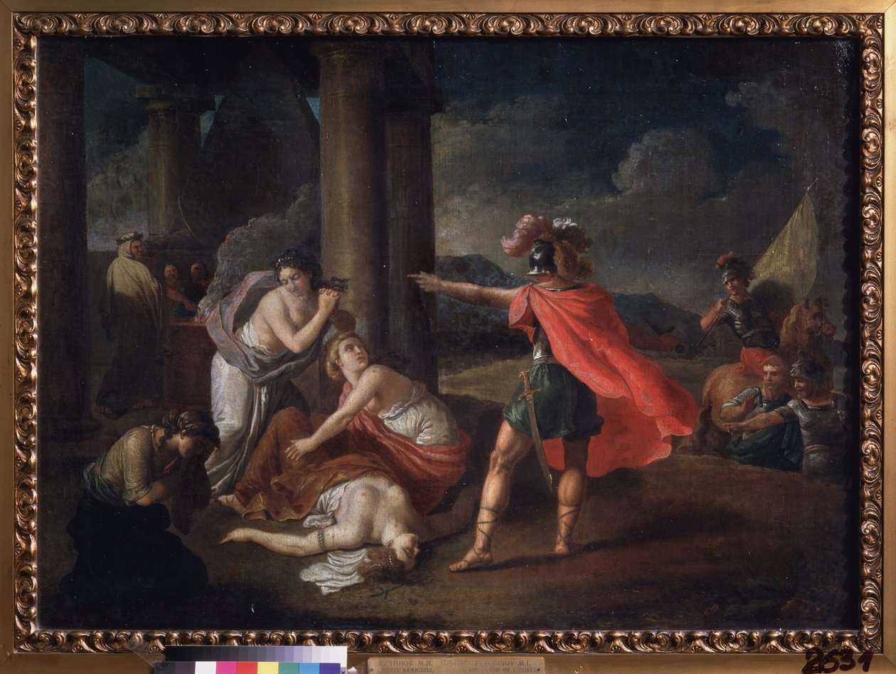 Camille, Horatius nővére halála. Matvej Ivanovics Pucsinov (1716-1797) festménye, olaj, vászon alkotó: Matvei Ivanovich Puchinov
