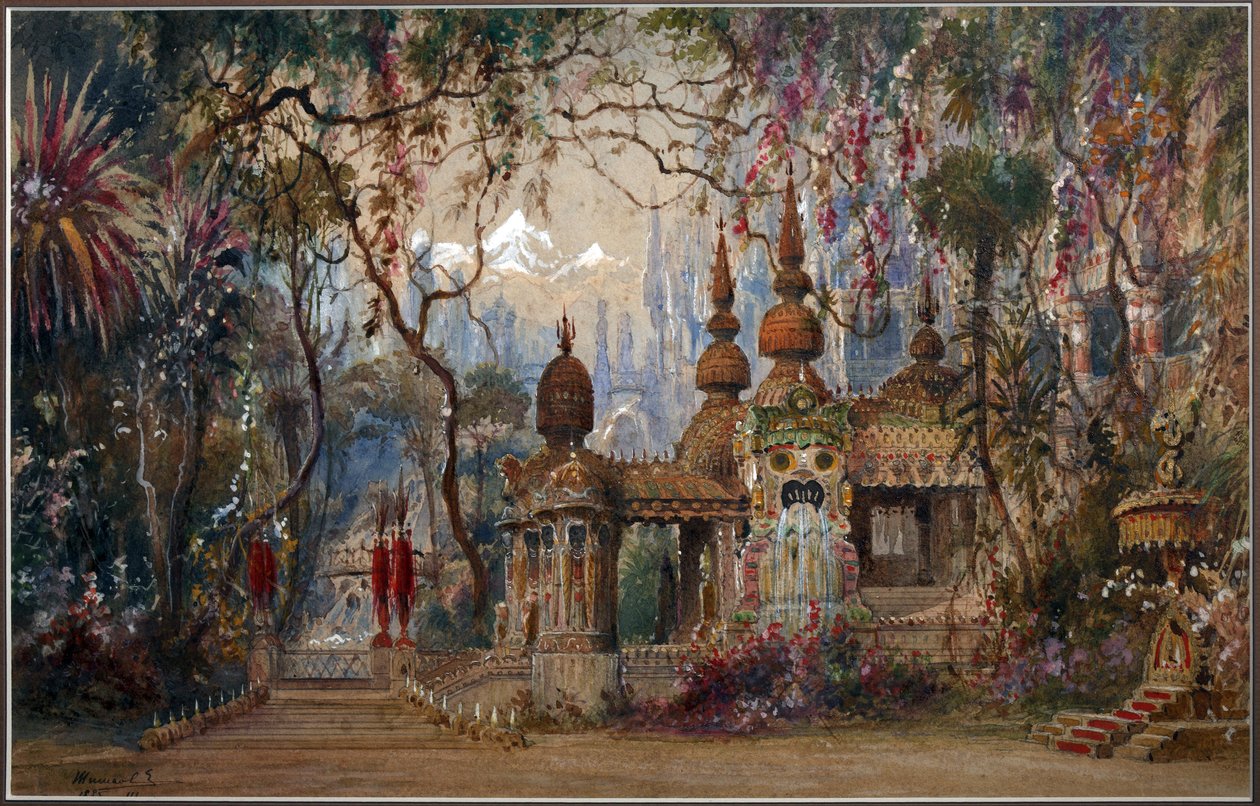 Színpadterv M. Glinka Ruslan és Ljudmila című operájához par Shishkov, Matvej Andreyevich (1832-1897). Toll, ecset, akvarell, tinta és fehér szín papíron alkotó: Matvey Andreyevich Shishkov