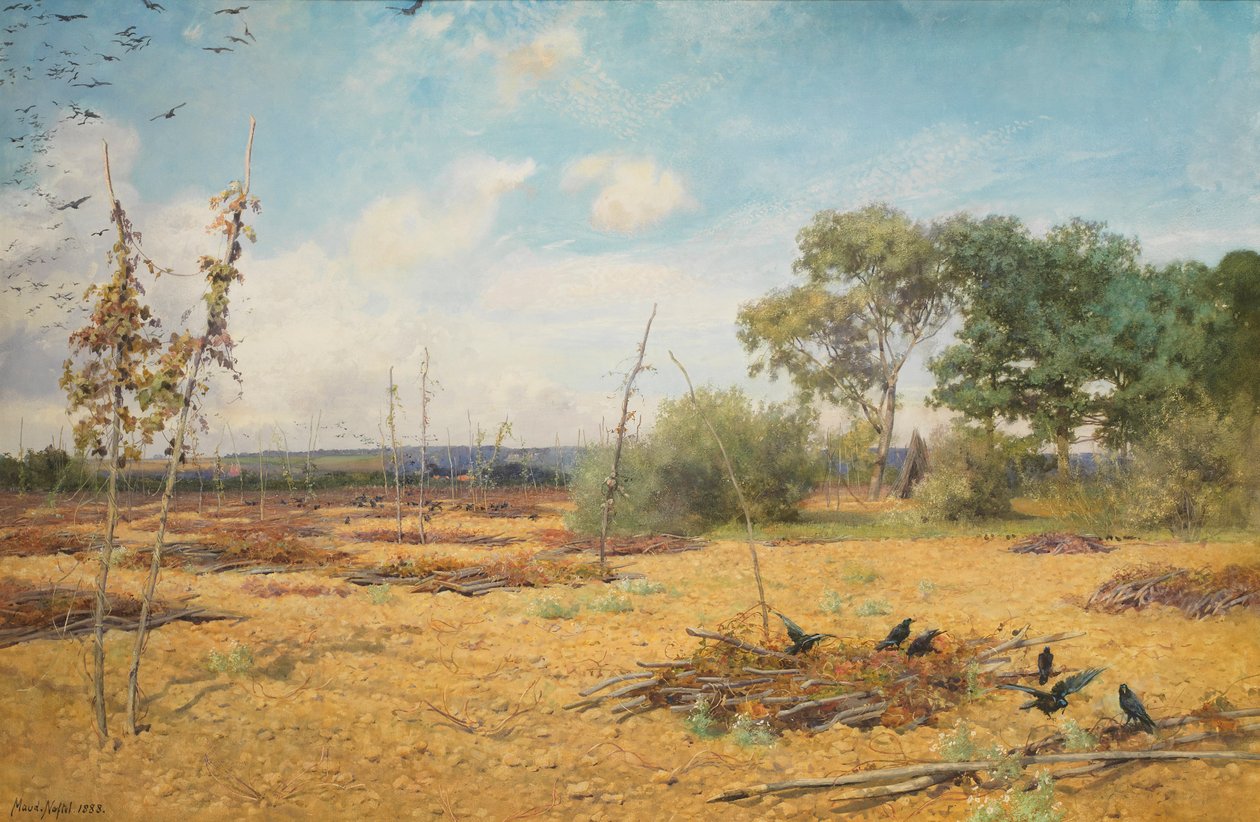 Amikor a komlót elhelyezik és a kerteket csupasz, 1888 alkotó: Maud Naftel